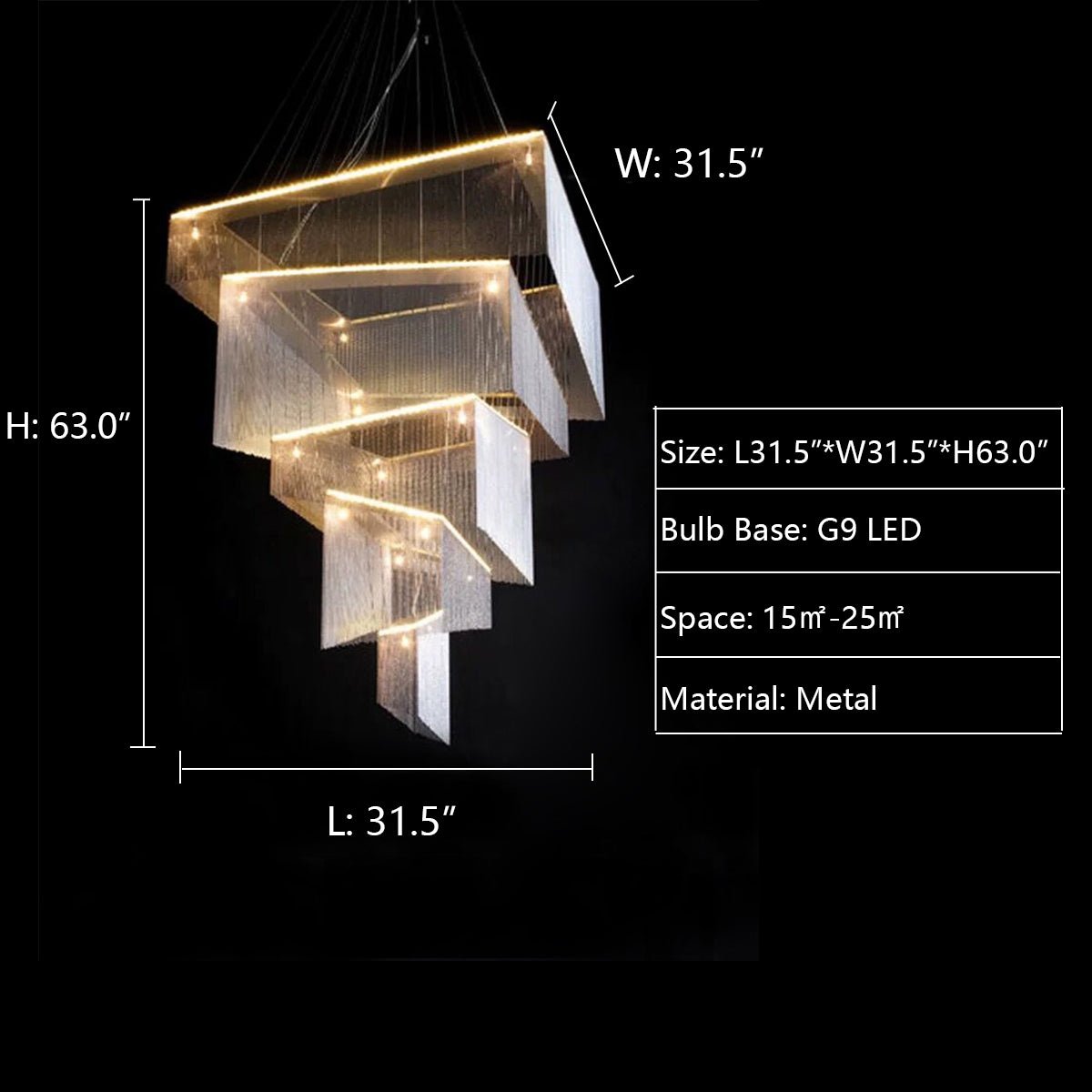 Extra Large Art Multi - tier Aluminum Chain Tassel Chandelier for High - Ceiling Room - fovolighting