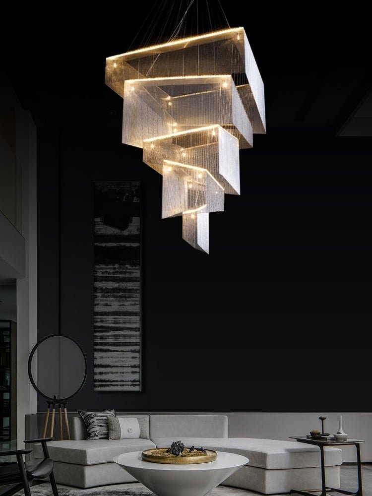 Extra Large Art Multi - tier Aluminum Chain Tassel Chandelier for High - Ceiling Room - fovolighting