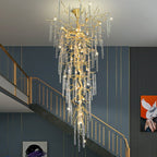 Extra Large Brass Tree Branch LED Chandelier Crystal Bar Drops Ceiling Light Fixture For Foyer Living Room Hall - fovolighting