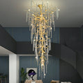 Extra Large Brass Tree Branch LED Chandelier Crystal Bar Drops Ceiling Light Fixture For Foyer Living Room Hall - fovolighting