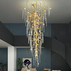 Extra Large Brass Tree Branch LED Chandelier Crystal Bar Drops Ceiling Light Fixture For Foyer Living Room Hall - fovolighting