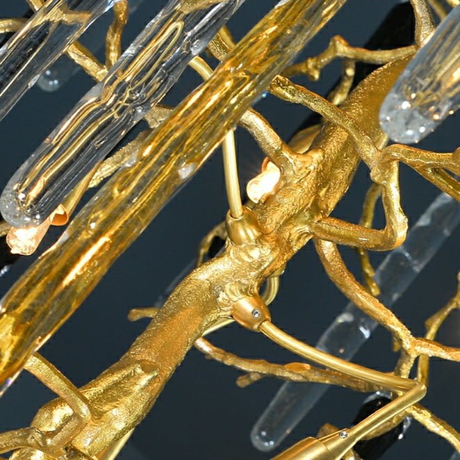 Extra Large Brass Tree Branch LED Chandelier Crystal Bar Drops Ceiling Light Fixture For Foyer Living Room Hall - fovolighting