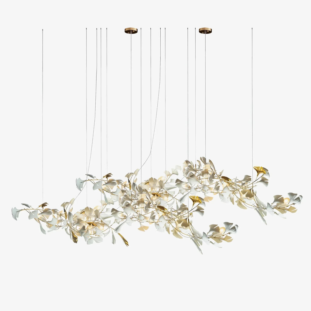 Extra Large Ceramics Twig White Flowers Chandelier Iron Tree Branch Pendant Light For Big Living/ Dining Room - fovolighting