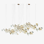 Extra Large Ceramics Twig White Flowers Chandelier Iron Tree Branch Pendant Light For Big Living/ Dining Room - fovolighting