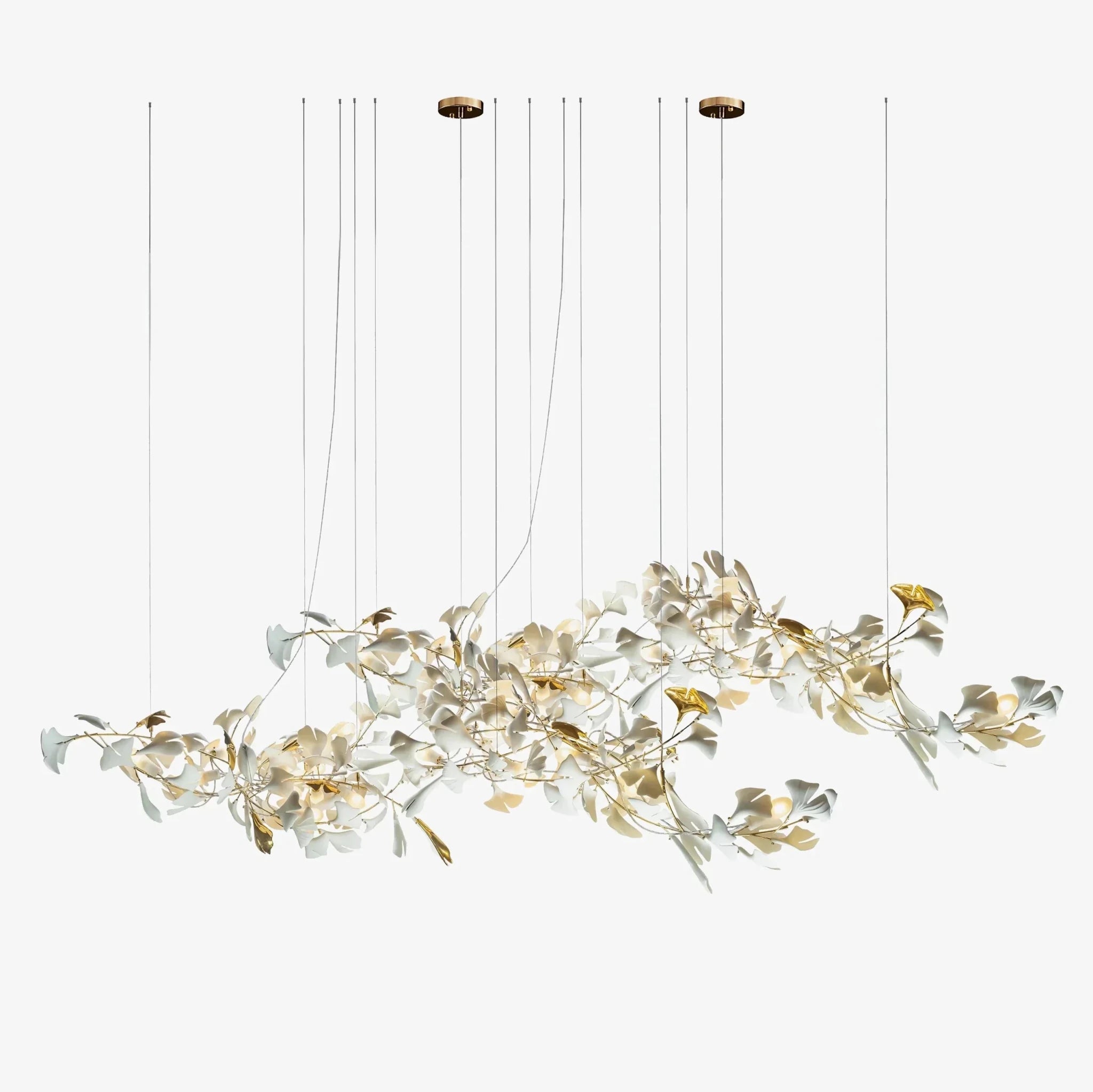 Extra Large Ceramics Twig White Flowers Chandelier Iron Tree Branch Pendant Light For Big Living/ Dining Room - fovolighting
