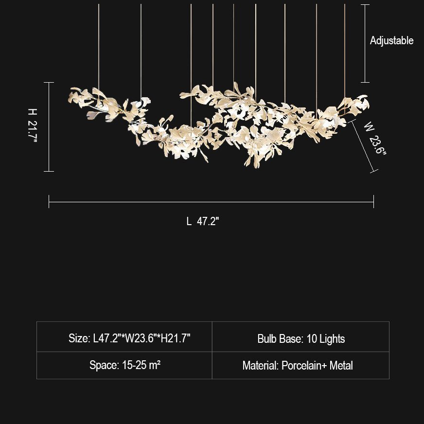 Extra Large Ceramics Twig White Flowers Chandelier Iron Tree Branch Pendant Light For Big Living/ Dining Room - fovolighting