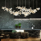 Extra Large Ceramics Twig White Flowers Chandelier Iron Tree Branch Pendant Light For Big Living/ Dining Room - fovolighting