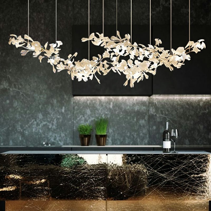 Extra Large Ceramics Twig White Flowers Chandelier Iron Tree Branch Pendant Light For Big Living/ Dining Room - fovolighting