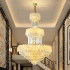 Extra Large Crystal Feather Style Chandelier Long Foyer Staircase Ceiling Lighting Fixture For Living Room - fovolighting