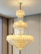 Extra Large Crystal Feather Style Chandelier Long Foyer Staircase Ceiling Lighting Fixture For Living Room - fovolighting