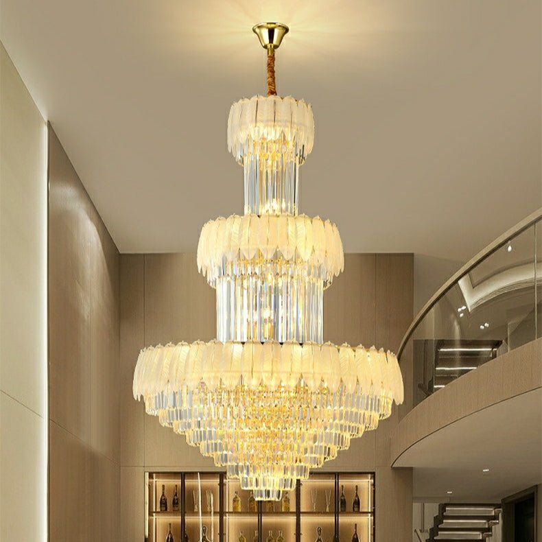 Extra Large Crystal Feather Style Chandelier Long Foyer Staircase Ceiling Lighting Fixture For Living Room - fovolighting
