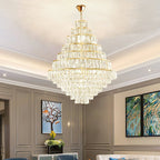 Extra Large Decorative Crystal Chandelier Foyer Hall Ceiling Light Fixture For Staircase In Gold/ Chrome - fovolighting