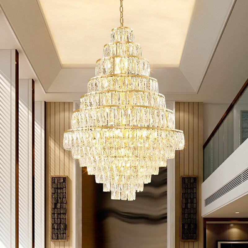 Extra Large Decorative Crystal Chandelier Foyer Hall Ceiling Light Fixture For Staircase In Gold/ Chrome - fovolighting