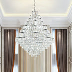 Extra Large Decorative Crystal Chandelier Foyer Hall Ceiling Light Fixture For Staircase In Gold/ Chrome - fovolighting