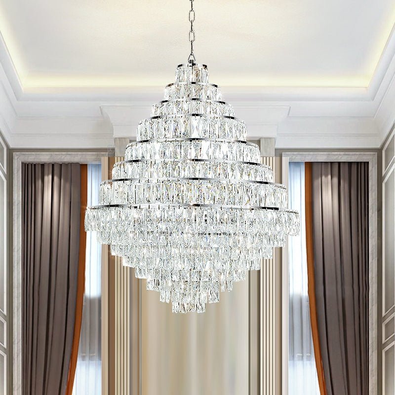 Extra Large Decorative Crystal Chandelier Foyer Hall Ceiling Light Fixture For Staircase In Gold/ Chrome - fovolighting