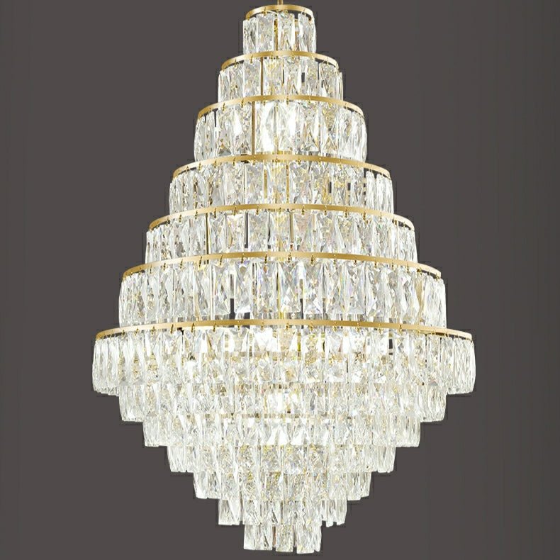Extra Large Decorative Crystal Chandelier Foyer Hall Ceiling Light Fixture For Staircase In Gold/ Chrome - fovolighting