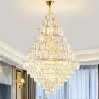 Extra Large Decorative Crystal Chandelier Foyer Hall Ceiling Light Fixture For Staircase In Gold/ Chrome - fovolighting