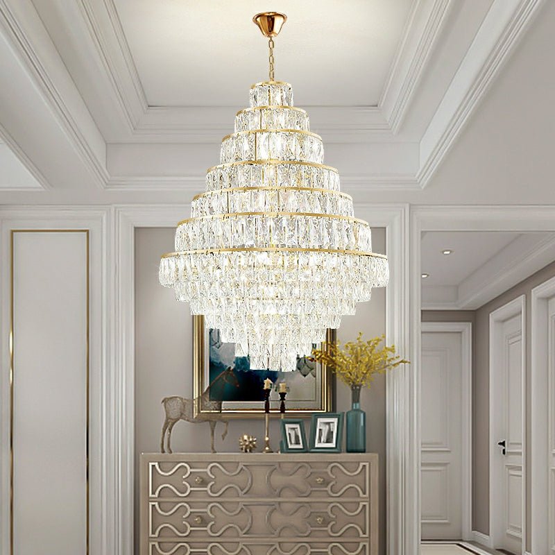 Extra Large Decorative Crystal Chandelier Foyer Hall Ceiling Light Fixture For Staircase In Gold/ Chrome - fovolighting