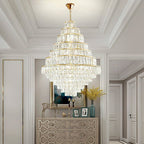 Extra Large Decorative Crystal Chandelier Foyer Hall Ceiling Light Fixture For Staircase In Gold/ Chrome - fovolighting