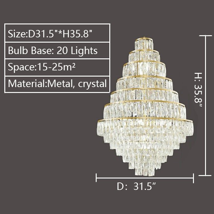 Extra Large Decorative Crystal Chandelier Foyer Hall Ceiling Light Fixture For Staircase In Gold/ Chrome - fovolighting