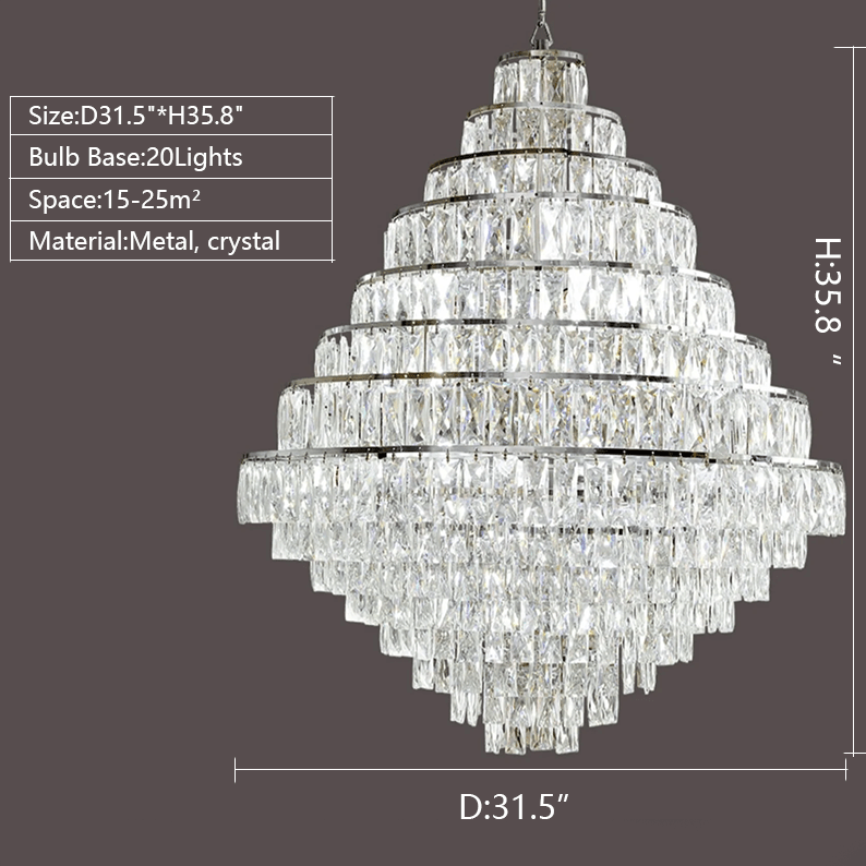 Extra Large Decorative Crystal Chandelier Foyer Hall Ceiling Light Fixture For Staircase In Gold/ Chrome - fovolighting