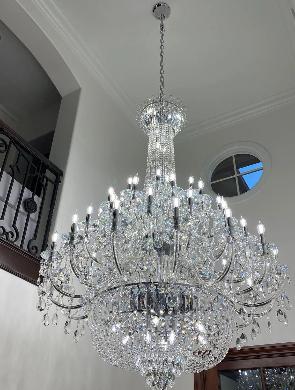 Extra Large European - style Multi - layers Candle Luxury Crystal Chandelier Gold Art Foyer/Staircase Decorative Light Fixture - fovolighting