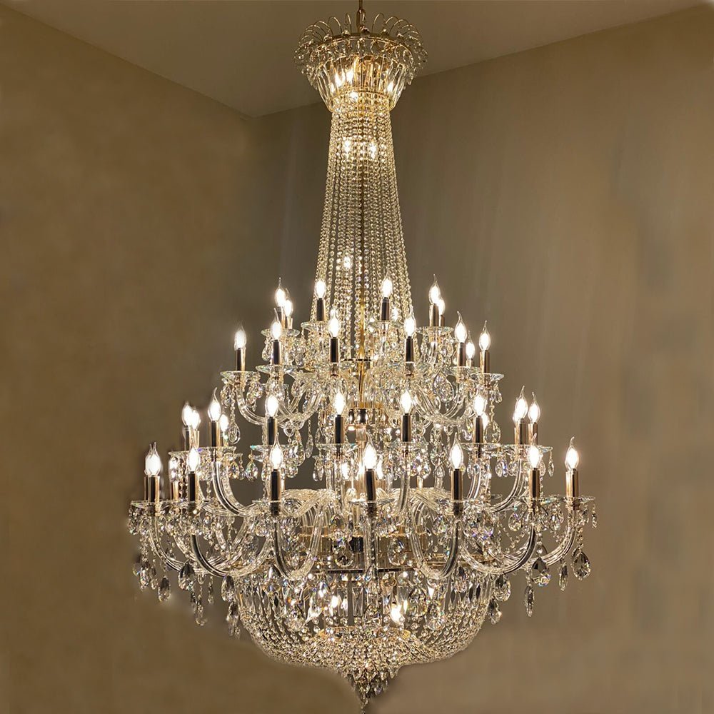 Extra Large European - style Multi - layers Candle Luxury Crystal Chandelier Gold Art Foyer/Staircase Decorative Light Fixture - fovolighting