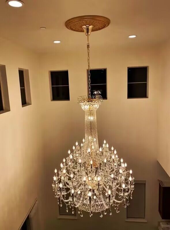 Extra Large European - style Multi - layers Candle Luxury Crystal Chandelier Gold Art Foyer/Staircase Decorative Light Fixture - fovolighting