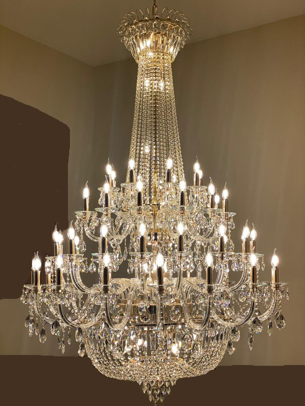 Extra Large European - style Multi - layers Candle Luxury Crystal Chandelier Gold Art Foyer/Staircase Decorative Light Fixture - fovolighting