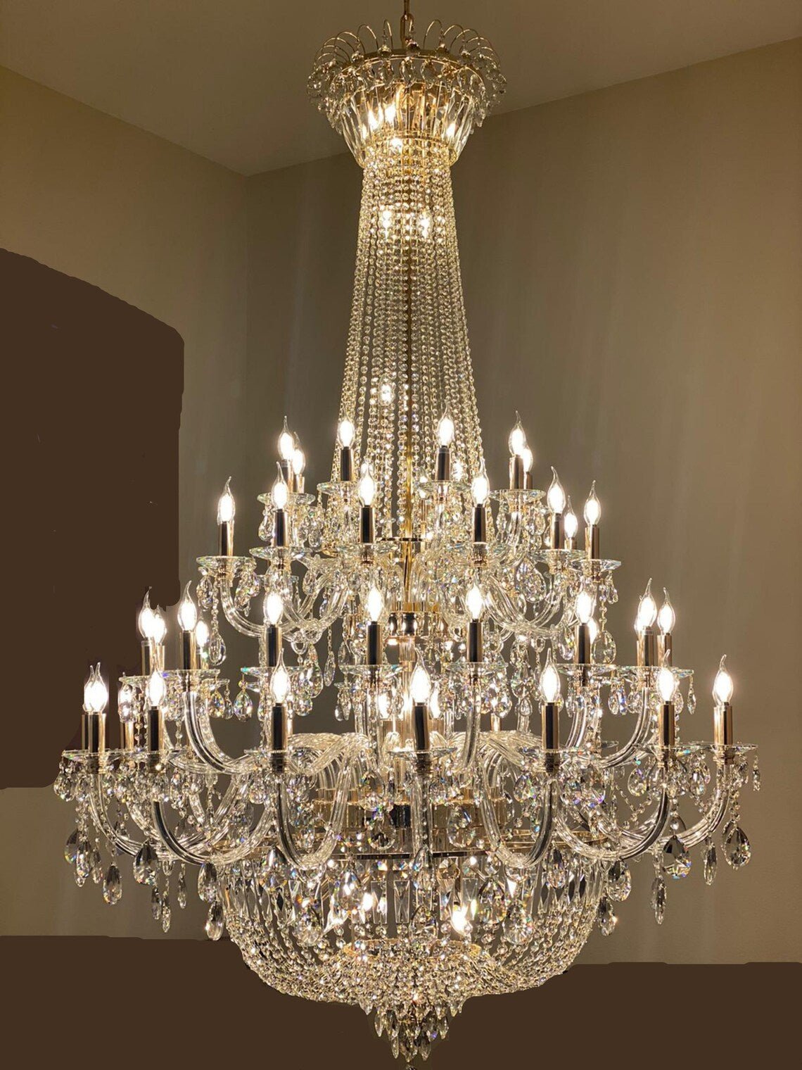 Extra Large European - style Multi - layers Candle Luxury Crystal Chandelier Gold Art Foyer/Staircase Decorative Light Fixture - fovolighting