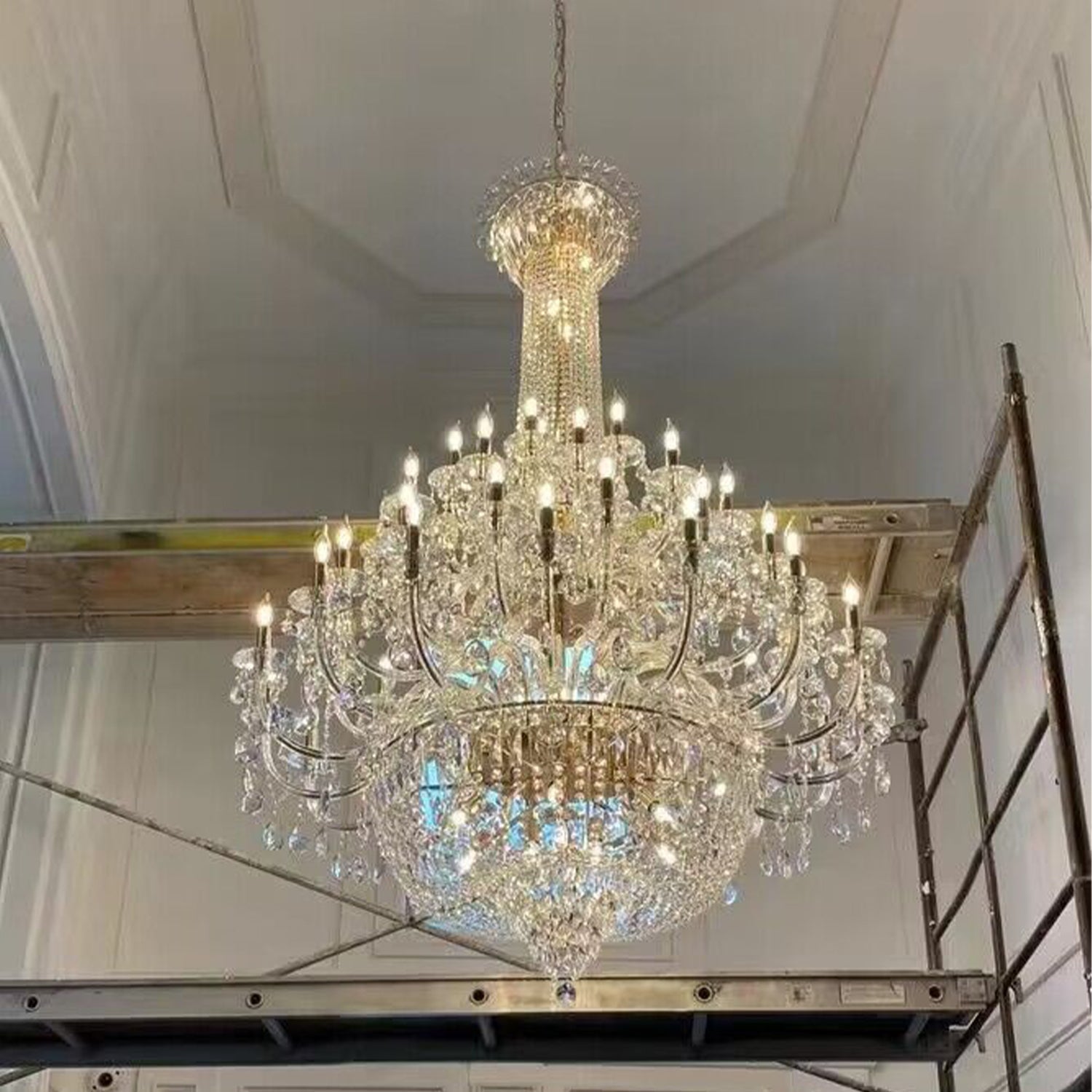 Extra Large European - style Multi - layers Candle Luxury Crystal Chandelier Gold Art Foyer/Staircase Decorative Light Fixture - fovolighting