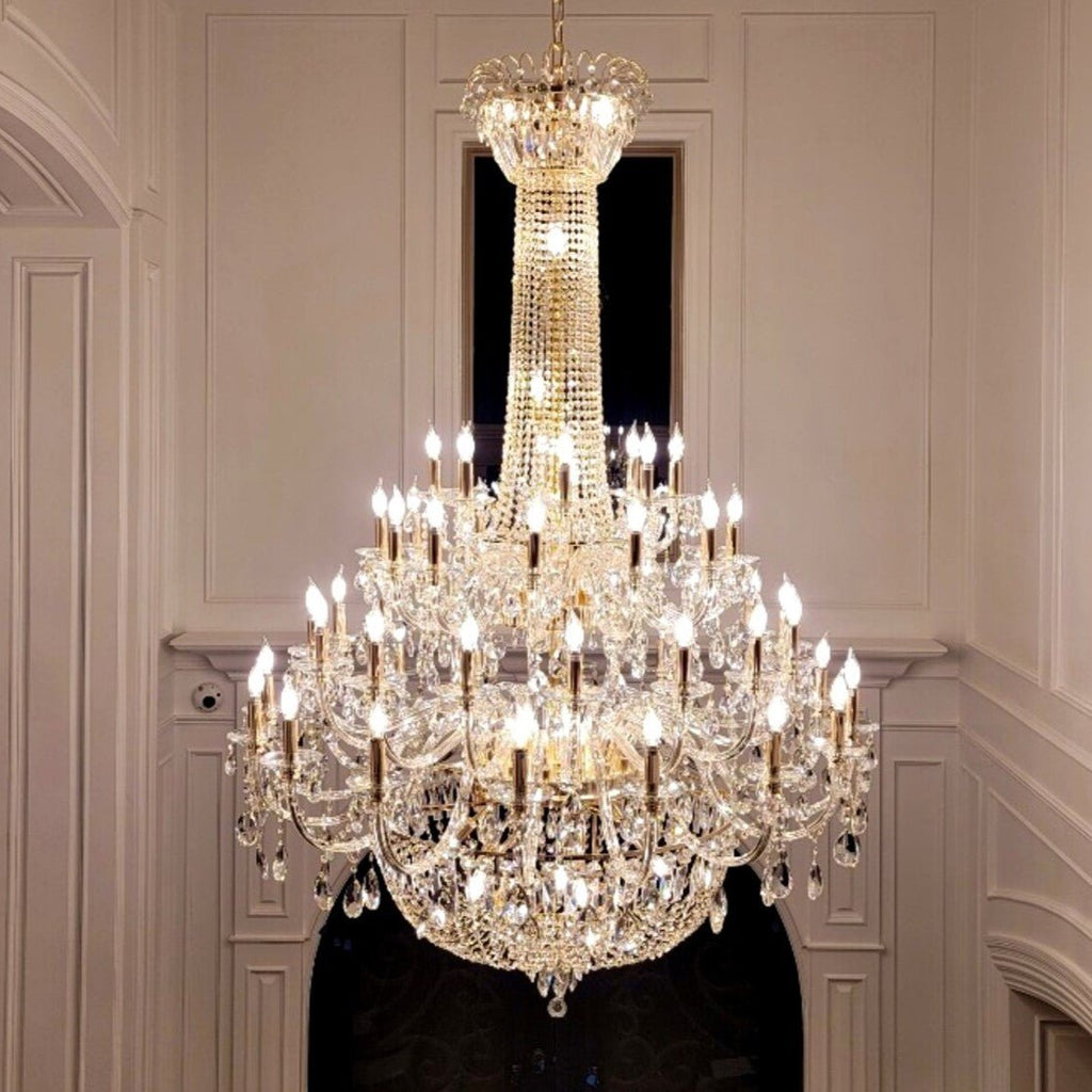 Extra Large European - style Multi - layers Candle Luxury Crystal Chandelier Gold Art Foyer/Staircase Decorative Light Fixture - fovolighting