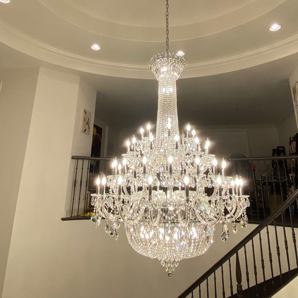 Extra Large European - style Multi - layers Candle Luxury Crystal Chandelier Gold Art Foyer/Staircase Decorative Light Fixture - fovolighting