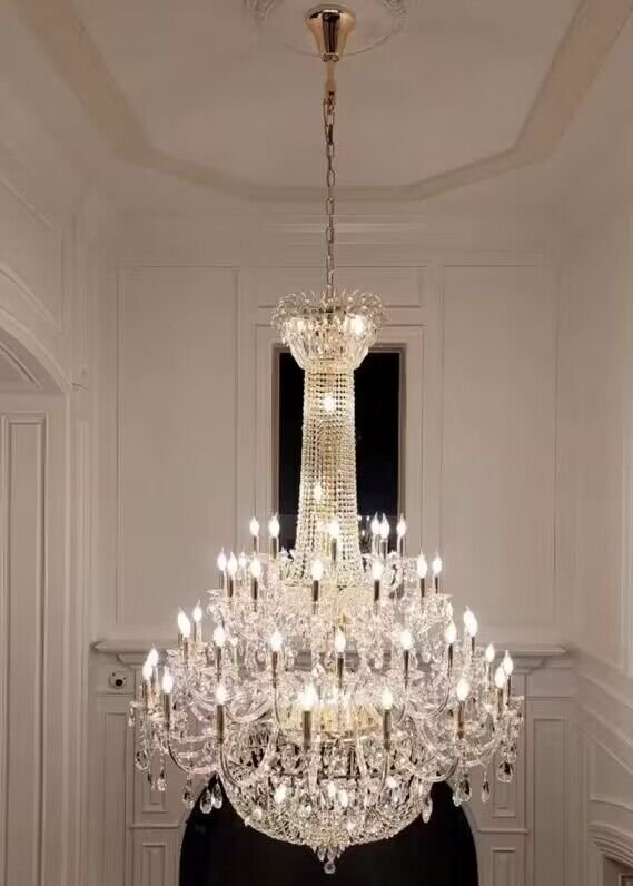 Extra Large European - style Multi - layers Candle Luxury Crystal Chandelier Gold Art Foyer/Staircase Decorative Light Fixture - fovolighting