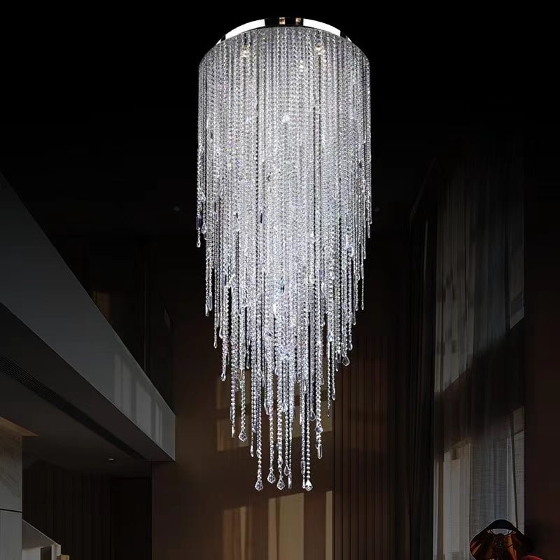 Extra Large Flush Mount Crystal Tassel Pendant Chandelier for Living Room/High - Ceiling Room/Foyer - fovolighting