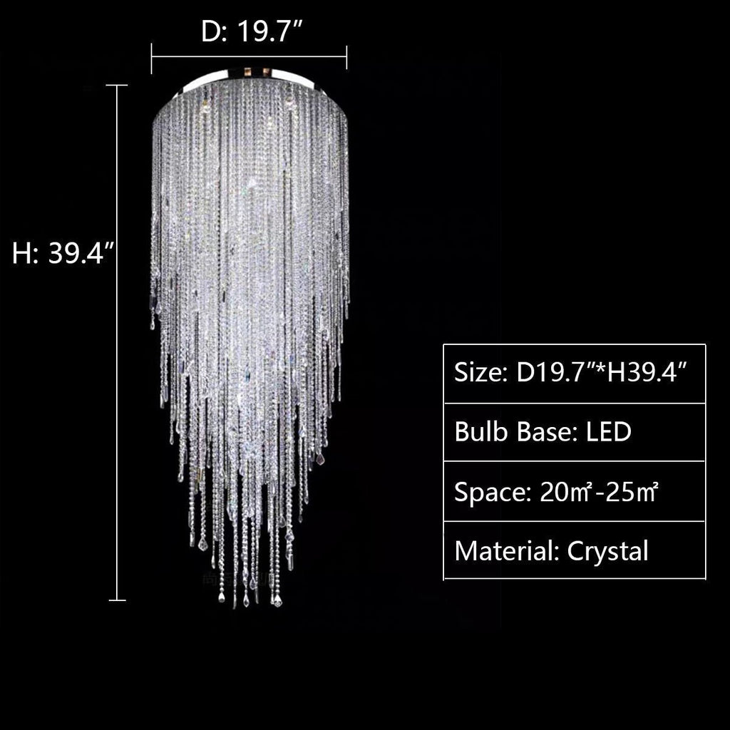 Extra Large Flush Mount Crystal Tassel Pendant Chandelier for Living Room/High - Ceiling Room/Foyer - fovolighting