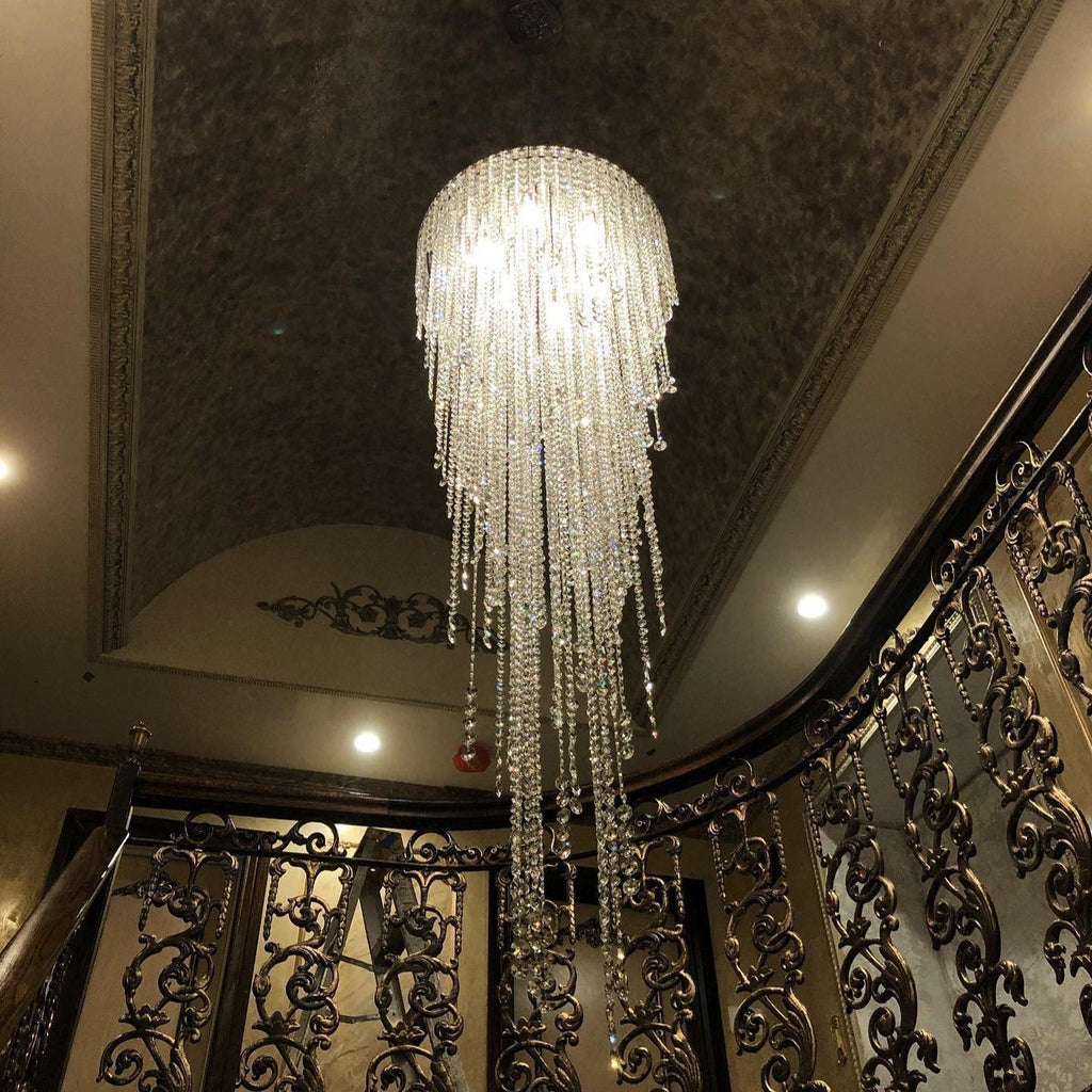 Extra Large Flush Mount Crystal Tassel Pendant Chandelier for Living Room/High - Ceiling Room/Foyer - fovolighting