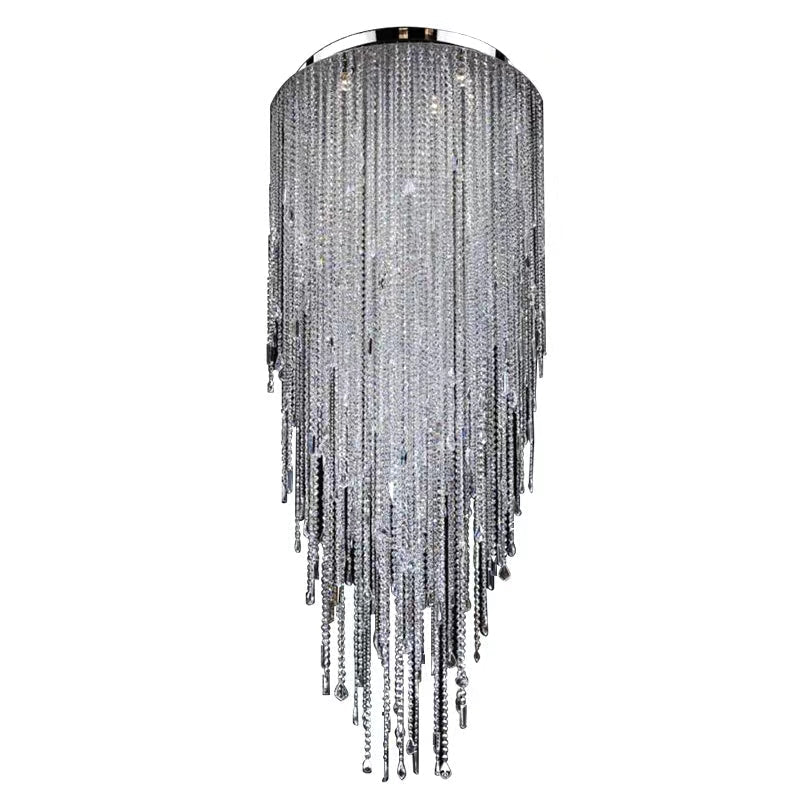 Extra Large Flush Mount Crystal Tassel Pendant Chandelier for Living Room/High - Ceiling Room/Foyer - fovolighting