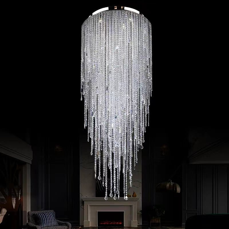 Extra Large Flush Mount Crystal Tassel Pendant Chandelier for Living Room/High - Ceiling Room/Foyer - fovolighting