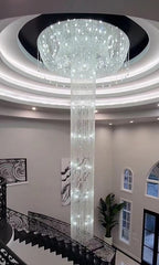 Extra Large Flush Mount Silver Waterfall Luxury Ceiling Crystal Chandelier for High - ceiling Living Room/Duplex Hall - fovolighting