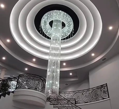 Extra Large Flush Mount Silver Waterfall Luxury Ceiling Crystal Chandelier for High - ceiling Living Room/Duplex Hall - fovolighting
