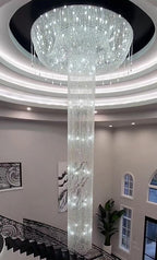 Extra Large Flush Mount Silver Waterfall Luxury Ceiling Crystal Chandelier for High - ceiling Living Room/Duplex Hall - fovolighting