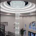 Extra Large Flush Mount Silver Waterfall Luxury Ceiling Crystal Chandelier for High - ceiling Living Room/Duplex Hall - fovolighting