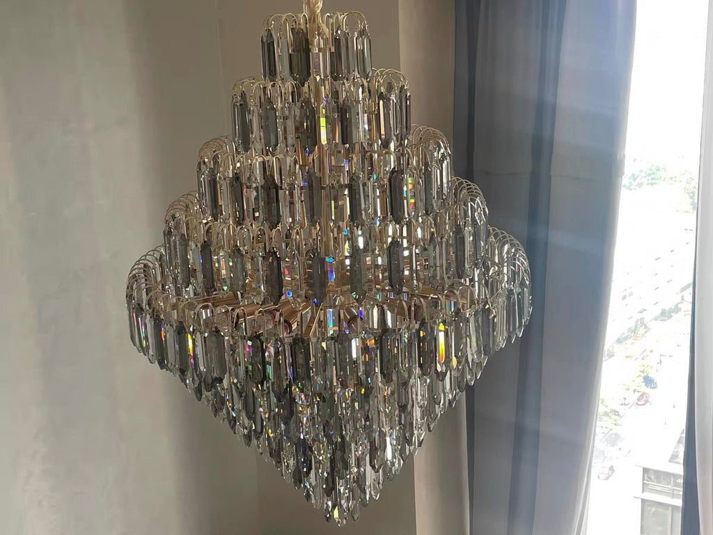 Extra Large Foyer Decorative Crystal Lighting Fixture Living Room Crystal Chandelier For Entryway Staircase - fovolighting