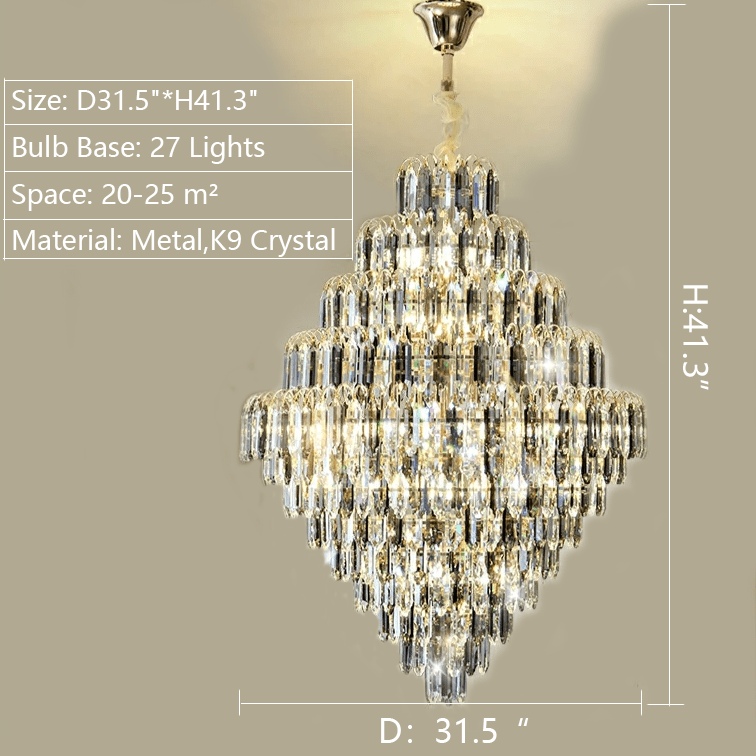 Extra Large Foyer Decorative Crystal Lighting Fixture Living Room Crystal Chandelier For Entryway Staircase - fovolighting