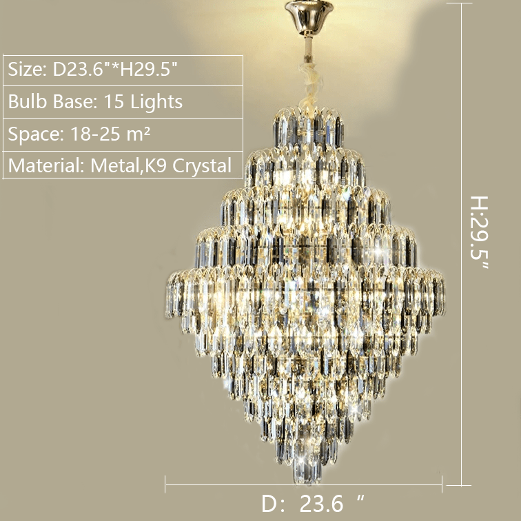 Extra Large Foyer Decorative Crystal Lighting Fixture Living Room Crystal Chandelier For Entryway Staircase - fovolighting