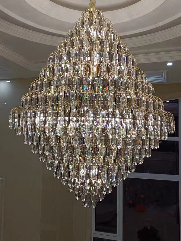Extra Large Foyer Decorative Crystal Lighting Fixture Living Room Crystal Chandelier For Entryway Staircase - fovolighting