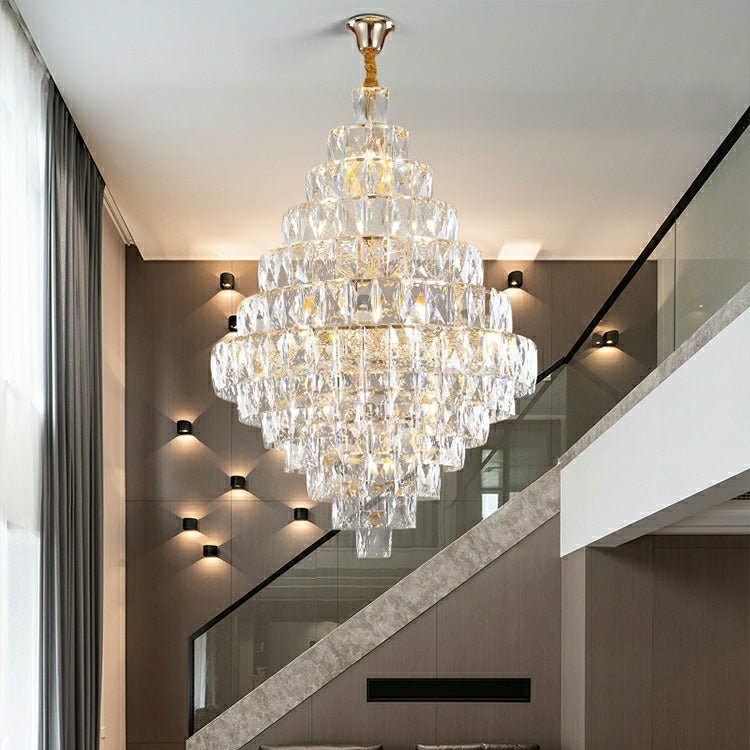 Extra Large Foyer Pure Crystal Ceiling Light Fixture Living Room Entrance Staircase Chandelier - fovolighting