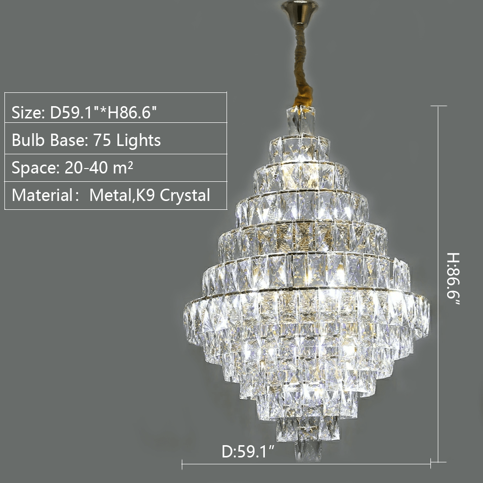 Extra Large Foyer Pure Crystal Ceiling Light Fixture Living Room Entrance Staircase Chandelier - fovolighting