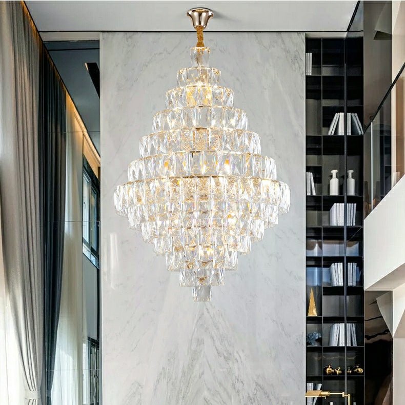 Extra Large Foyer Pure Crystal Ceiling Light Fixture Living Room Entrance Staircase Chandelier - fovolighting